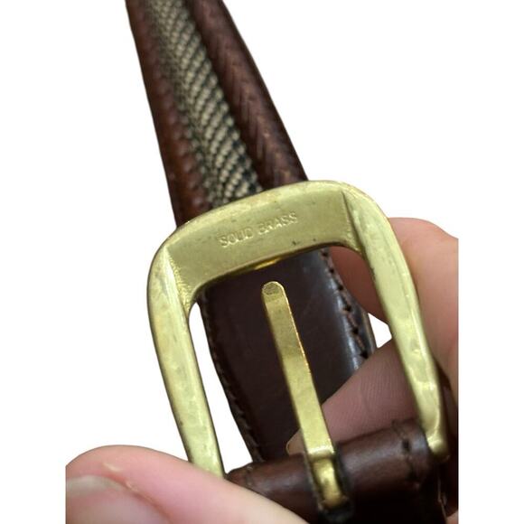 Brighton Brown Leather Nylon Inlay Braided Classic Gold Buckle Belt Size 42 - Picture 3 of 8